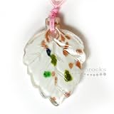 DICHROIC GLASS GOLD/WHITE LEAF PENDANT NECKLACE 19
