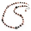 Collier Fleur Perles Marron (Ton Argent) - Longueur 66cm