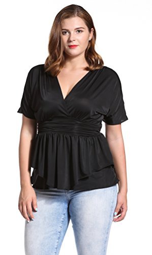 Dilanni Women V-neck Short Sleeve High Waist Top with Front Shirring