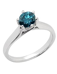 1.10 Ct Round Blue SI1/SI2 Diamond 14K White Gold Ring