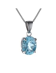 Sterling Silver Blue Topaz Pendant, 18"