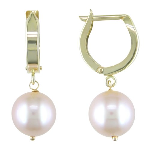 External hard drive:14K Yellow Gold 9-9.5mm Pink Cultured Freshwater Pearl Hoop Earrings