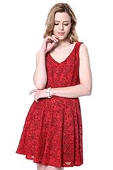 Sexy A-line V-neck Cocktail Cotton Lace Pleated Sleeveless Tank Prom Dress/Wedding Party Dress 