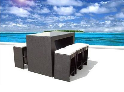 Outdoor Wicker Patio Furniture New Resin 7 Pc Bar Dining Table & Barstool Set