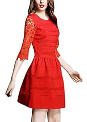 Sexy Lace Sheer Geometric Print Summer Elbow Length Sleeves Bodycon Dress/Club Dress 