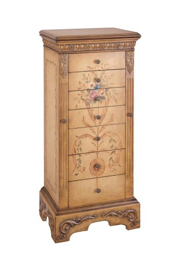 Powell Masterpiece Handpainted Wood Jewelry Armoire, Antiqued Parchment