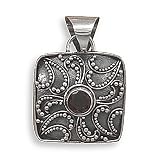 Sterling Silver Oxidized Square Pendant with Garnet