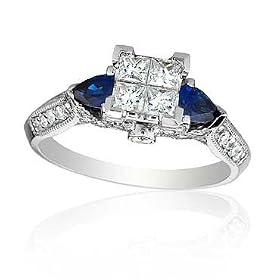 Diamond and Sapphire Engagement Ring 3/4ctw thumbnail
