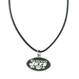 NY New York Jets Leather Cord Necklace and Enameled Pendant NFL Football Sports Team Logo