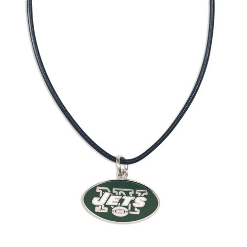 NY New York Jets Leather Cord Necklace and Enameled Pendant NFL Football Sports Team Logo