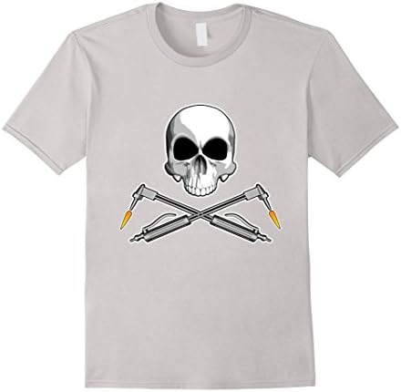Men's Welder Skull and Torches T-Shirt Medium Silver