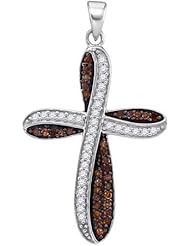 0.50ctw Chocolate Champagne Brown & White Round Diamond Cross Pendant