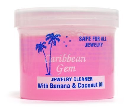 Caribbean Gem Banana & Coconut Oil Jewelry Cleaner 4 oz Jar. Safe for All Jewelry with Dipping Basket and Brush.