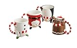 Set of 4 Whimsical Santa Claus, Penguin, Snowman and Gingerbread Christmas Mugs