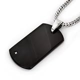 Black Plated Tungsten Carbide Diamond Dog Tag on 24 Inch Curb Chain (Engraveable)