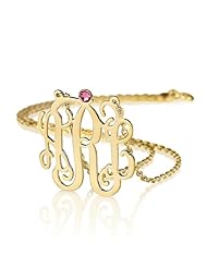 Monogram Necklace 18k Gold Plated with Birthstone -Personalized Initial Name Necklace