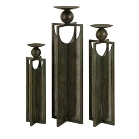 Set of 3 Olive Green Wire Mesh Pillar Candle Holders