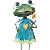 Girl Frog Metal Yard Art Sculpture Garden Decor