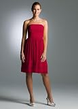 David's Bridal Short Strapless Pleated Dress in Crinkle Chiffon Style 83362