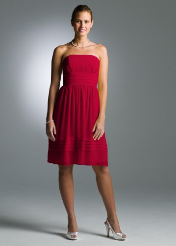 David's Bridal Short Strapless Pleated Dress in Crinkle Chiffon Style 83362