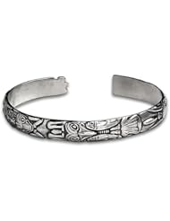 Sterling Silver Wide Totem Northwest Coast Native American Bracelet. Made in USA.