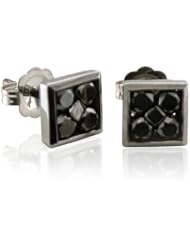 10k White Gold Black Rhodium Square Black Diamond Earrings Studs - 0.50 carat