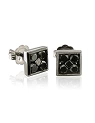 14k White Gold Black Rhodium Square Black Diamond Earrings Studs - 1.00 carat