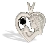 14K White Gold Genuine Round Black Onyx Mother with Child Pendant