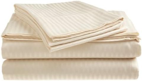 Luxurious 400 Thread Count 100% Cotton 4 Piece Sateen Stripe Bed Sheet. King-Beige