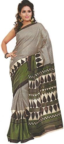 caalyx Women's Printed Ghicha Silk Saree With Blouse Piece One Size White
