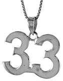 3/4' (18 mm) Sterling Silver Number 33 Pendant