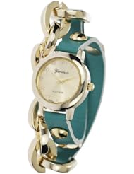 Womens Studded Chain Wrap Watch Color: Gold / Teal