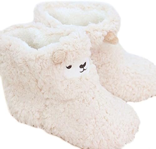 Cute Alpaca Plush Slipper Boots Warm Boots for Girls (US6-US7.5, Ivory)