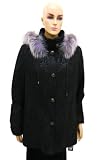 Women's Genuine Leather Coat with Silver Fox Fur Hood