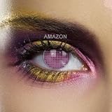 Fancy Dress Yearly Contact Lenses Ideal For Halloween With 60ml Solution, Lens Case & Tweezers - Pink Mesh