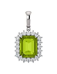 18K White Gold 10.00x8.00mm Emerald Cut Peridot and Diamond Pendant -- LIFETIME WARRANTY