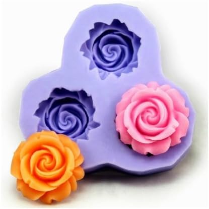 Homwish - DIY Sugur paste 3 Roses Shape Ice/Cake/Chocolate/Sugar Decorating Silicone Mini Cube Craft Fondant Mold Tray