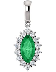 18K White Gold 10.00x5.00mm Marquise Cut Chatham Created Emerald and Diamond Pendant -- LIFETIME WARRANTY
