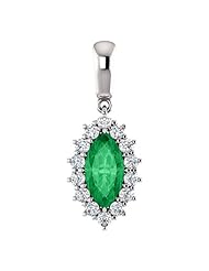 10K White Gold 10.00x5.00mm Marquise Cut Chatham Created Emerald and Diamond Pendant -- LIFETIME WARRANTY