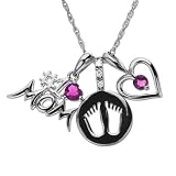 14k White or Yellow Gold Diamond and Created Pink Sapphire Mom Pendant