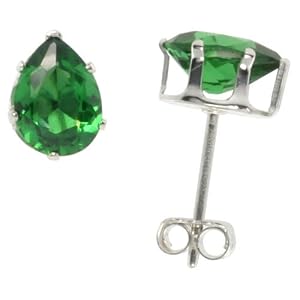 Buy Pear Shape 3 4 carat size Emerald Green Sterling Silver Cubic Zirconia Stud Earring by Sabrina Silver