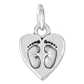 STERLING SILVER HEART WITH FOOTPRINTS CHARM