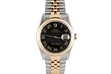 Rolex Mens 2 Tone Datejust Black Pyramid Roman Dial