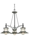 Quoizel NA5103BN New England 3 Light Chandelier, Brushed Nickel and Acid Etched Glass Shade