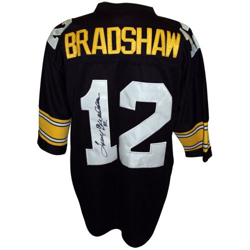 Terry Bradshaw Autographed Pittsburgh Steelers (Black #12) MNess Jersey