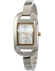 Nine West Womens NW/1141SVTT Rectangular Two-Tone Bangle Watch