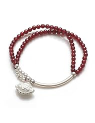 Honeystore Girls 925 Sterling Silver Bead Lock Garnet Stretch Bracelet Color Silver Burgundy