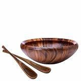 Dansk Wood Classics 16-Inch Round Salad Bowl with Servers, Set of 3