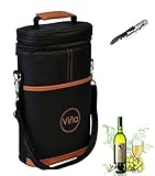 Vina® Wine Travel Carrier & Cooler Bag 2-bottle Wine Champagne Carrying Tote Picnic Cooler Insulated Travel Brown Case +Free Corkscrew