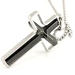 360 Degrees Spinning Cross Stainless Steel Cubic Zirconia Blacks Pendant Necklace